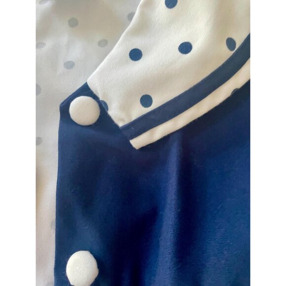 Vintage 3T Polka Dot Dress with Matching Coat: Navy Blue Cotton Blend - Picture 4 of 9